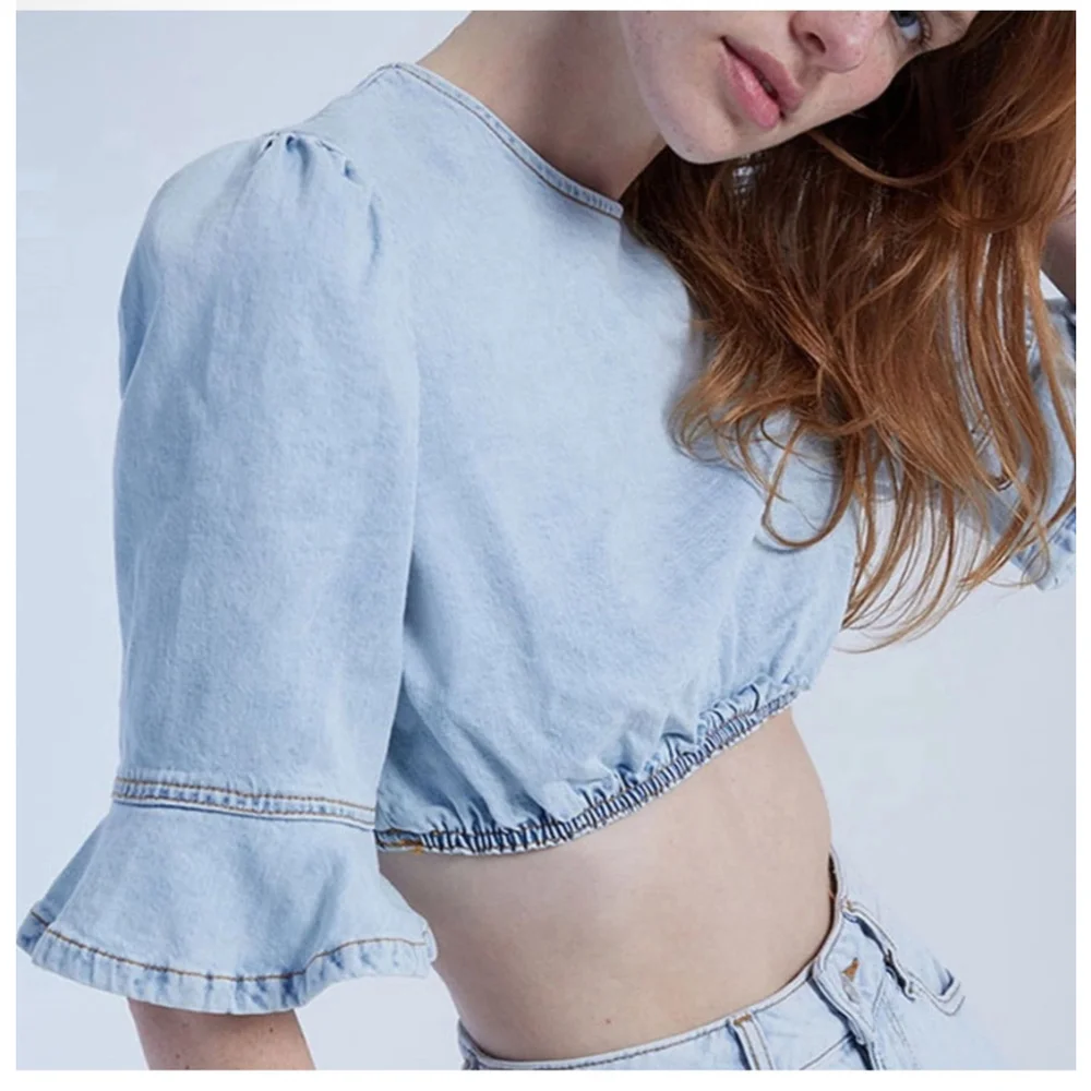 WeWoreWhat‎ Cropped Denim Top Indigo Comfort Size S NWT REVOLVE
